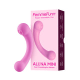 The pink Aluna Mini dual-ended toy displayed next to its official FemmeFunn retail packaging.