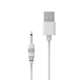 White USB-A charging cable with a 3.5mm pin-style connector.