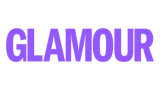 The Glamour magazine logo in purple text.