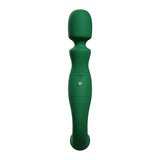 Back view of the seamless green Naya Wand silicone vibrator.