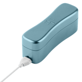 The sleek, light blue magnetic charging case for the FemmeFunn Booster Bullet.