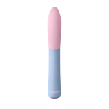 Full product view of the FemmeFunn ffix Bullet XL vibrator in light blue and pink.