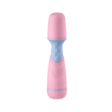 Full product view of the FemmeFunn ffix Wand in pink with a light blue textured grip.