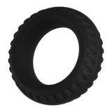 Close-up of the Forto F-12 textured silicone cock ring in black.