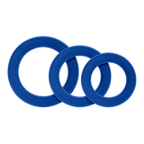 Forto F-61 3-piece silicone cock ring set in blue, showing three graduated sizes.