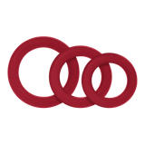 Forto F-61 3-piece silicone cock ring set in red, showing three graduated sizes.