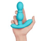 Hands holding the FemmeFunn Funn Plug in teal.