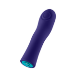 Full product view of the FemmeFunn Hana Bullet vibrator in dark purple, showing its ergonomic, curved design.