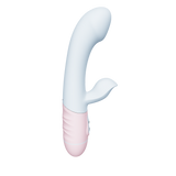 Close-up view of the FemmeFunn ffix Rabbit, highlighting the flexible, textured ribbing on the neck of the vibrator.