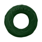 A vibrant green silicone cock ring, smooth and circular, viewed from the side.