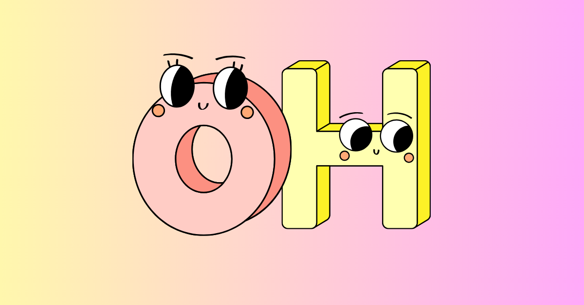 a cartoon o and an h with eyes