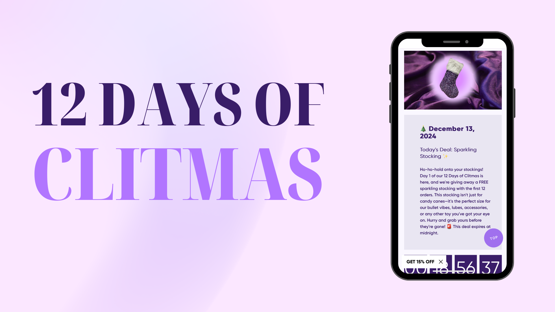 a purple banner that reads 12 days of clitmas