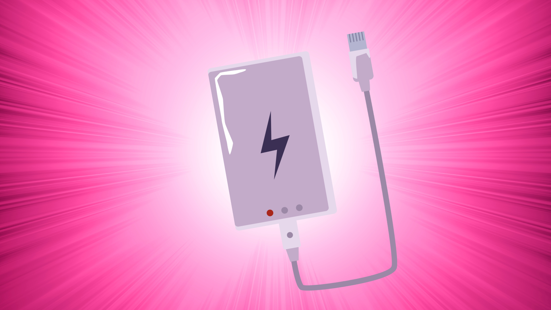 cartoon charger against a pink background; feature image for "How long does it take a vibrator to charge"