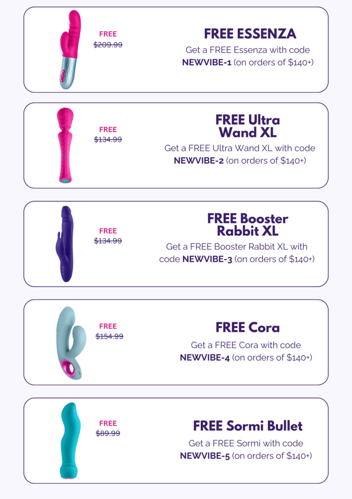 five vibrators each listed with a promo code