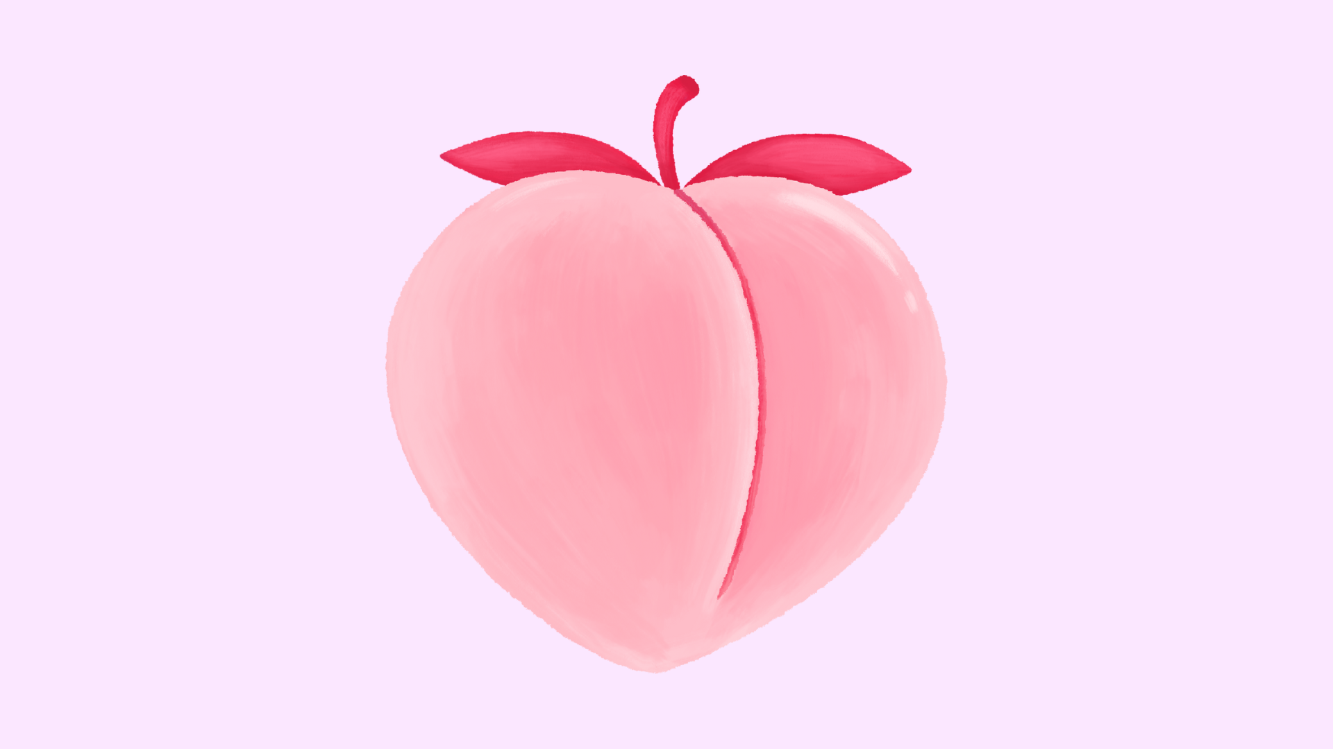 a cartoon peach against a purple background